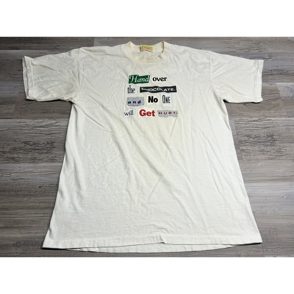 Vintage Lake Street Shirts T-Shirt L White Hand Over the Chocolate USA Made